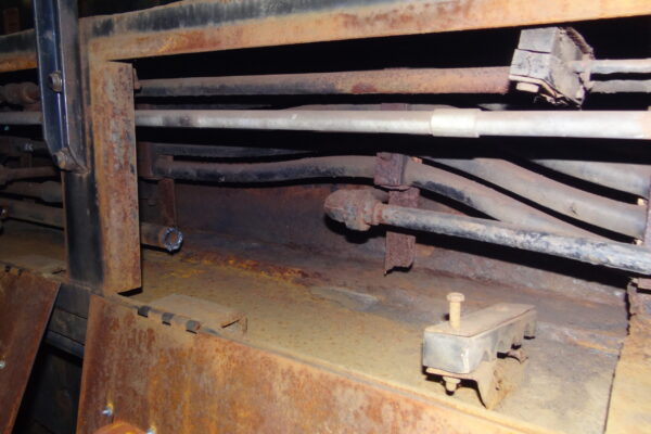 A seemingly endless amount of rust has been needlescaled and cleaned from the locomotive's underbody.